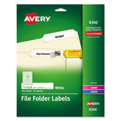 Permanent TrueBlock File Folder Labels with Sure Feed Technology, 0.66 x 3.44, White, 30/Sheet, 25 Sheets/Pack