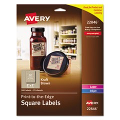 Square Print-to-the-Edge Labels, Inkjet/Laser Printers, 2 x 2, Kraft Brown, 12/Sheet, 25 Sheets/Pack