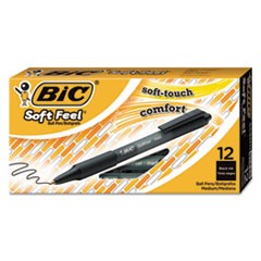 Soft Feel Ballpoint Pen, Retractable, Medium 1 mm, Black Ink, Black Barrel, Dozen