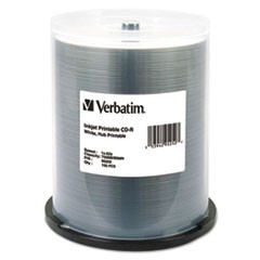 Verbatim CD-R 80 Minute (700 MB) (52x) Inkjet Printable, White, Hub Printable (Pk=100/Spindle)