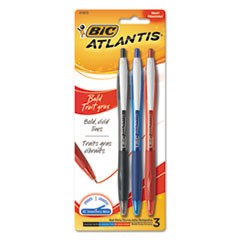 Atlantis Bold Ballpoint Pen, Retractable, Bold 1.6 mm, Assorted Ink and Barrel Colors, 3/Pack