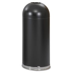 Open-Top Dome Receptacle, Round, Steel, 15 gal, Black