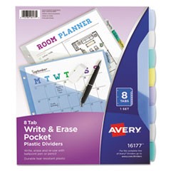 Write and Erase Durable Plastic Dividers with Pocket, 3-Hold Punched, 8-Tab, 11.13 x 9.25, Assorted, 1 Set