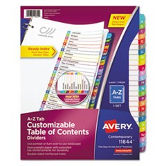 Customizable TOC Ready Index Multicolor Dividers, A-Z, Letter