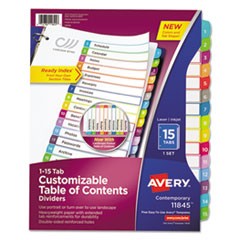 Customizable TOC Ready Index Multicolor Dividers, 1-15, Letter