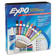 Low-Odor Dry Erase Marker, Eraser and Cleaner Kit, Medium Assorted Tips, Assorted Colors, 12/Set