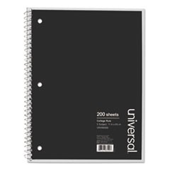 Wirebound Notebook, 4 Subjects, Medium/College Rule, Black Cover, 11 x 8.5, 200 Sheets