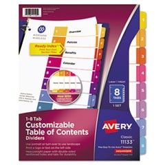 Customizable TOC Ready Index Multicolor Dividers, 8-Tab, Letter