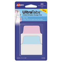 Ultra Tabs Repositionable Big Tabs, 1/5-Cut Tabs, Assorted Pastels, 2