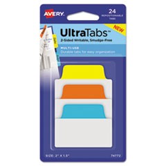 Ultra Tabs Repositionable Standard Tabs, 1/5-Cut Tabs, Assorted Primary Colors, 2