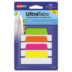 Ultra Tabs Repositionable Margin Tabs, 1/5-Cut Tabs, Assorted Neon, 2.5