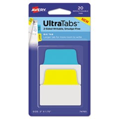 Ultra Tabs Repositionable Big Tabs, 1/5-Cut Tabs, Assorted Primary Colors, 2