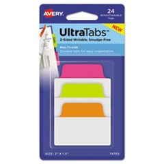 Ultra Tabs Repositionable Tabs, Standard: 2" x 1.5", 1/5-Cut, Assorted Neon Colors, 24/Pack