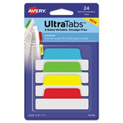 Ultra Tabs Repositionable Margin Tabs, 1/5-Cut Tabs, Assorted Primary Colors, 2.5