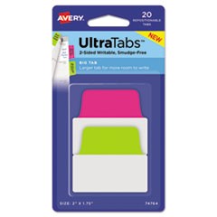 Ultra Tabs Repositionable Big Tabs, 1/5-Cut Tabs, Assorted Neon, 2