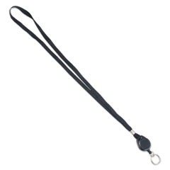 Lanyards with Retractable ID Reels, Metal Split Ring Fastener, 34" Long, Black, 12/Pack