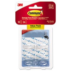 Clear Hooks and Strips, Plastic, Mini, 18 Hooks and 24 Strips/Pack