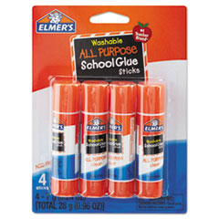 Washable School Glue Sticks, 0.24 oz, Applies and Dries Clear, 4/Pack