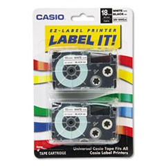 Tape Cassettes for KL Label Makers, 18mm x 26ft, Black on White, 2/Pack