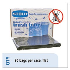 Insect-Repellent Trash Bags, 35 gal, 2 mil, 33" x 45", Black, 80/Box