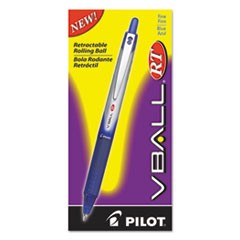 VBall RT Liquid Ink Roller Ball Pen, Retractable, Fine 0.7 mm, Blue Ink, Blue/White Barrel