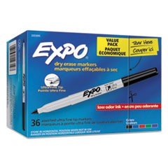 Low-Odor Dry Erase Marker Office Value Pack, Extra-Fine Bullet Tip, Assorted Colors, 36/Pack