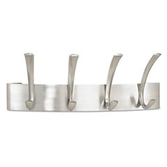 Metal Coat Rack, Steel, Wall Rack, Four Hooks, 14.25w x 4.5d x 5.25h, Brushed Nickel