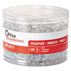 Push Pins, Plastic, Clear, 3/8", 1000/Pack