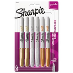 Metallic Fine Point Permanent Markers, Fine Bullet Tip, Gold-Silver-Bronze, 6/Pack