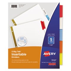 Insertable Big Tab Dividers, 5-Tab, Double-Sided Gold Edge Reinforcing, 11 x 8.5, White, Assorted Tabs, 1 Set