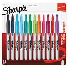 Retractable Permanent Marker, Fine Bullet Tip, Assorted Colors, 12/Set