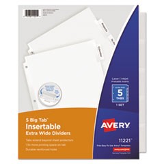 Insertable Big Tab Dividers, 5-Tab, 11 1/8 x 9 1/4