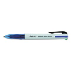 4-Color Multi-Color Ballpoint Pen, Retractable, Medium 1 mm, Black/Blue/Green/Red Ink, White/Translucent Blue Barrel, 3/Pack