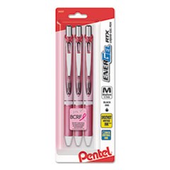 EnerGel RTX Gel Pen, Retractable, Medium 0.7 mm, Black Ink, Pink/Silver Barrel, 3/Pack