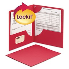 Lockit Two-Pocket Folder, Textured Paper, 11 x 8 1/2, Red, 25/Box