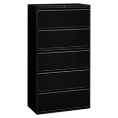 Five-Drawer Lateral File Cabinet, 36w x 18d x 64.25h, Black