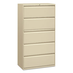 Five-Drawer Lateral File Cabinet, 36w x 18d x 64.25h, Putty