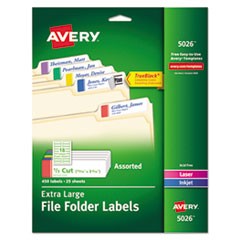 Extra-Large TrueBlock File Folder Labels with Sure Feed Technology, 0.94 x 3.44, White, 18/Sheet, 25 Sheets/Pack