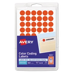 Handwrite Only Self-Adhesive Removable Round Color-Coding Labels, 0.5