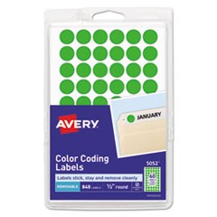 Handwrite Only Self-Adhesive Removable Round Color-Coding Labels, 0.5