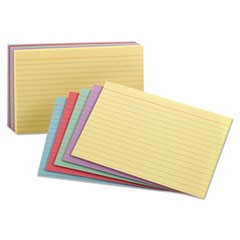 Ruled Index Cards, 5 x 8, Blue/Violet/Canary/Green/Cherry, 100/Pack