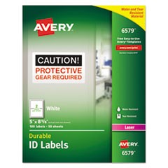 Durable Permanent ID Labels with TrueBlock Technology, Laser Printers, 5 x 8.13, White, 2/Sheet, 50 Sheets/Pack