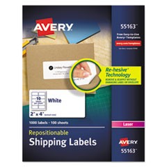 Repositionable Shipping Labels w/Sure Feed, Inkjet/Laser, 2 x 4, White, 1000/Box