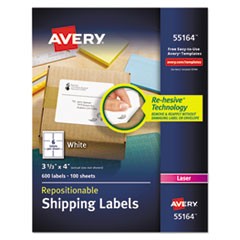 Repositionable Shipping Labels w/SureFeed, Laser, 3 1/3 x 4, White, 600/Box