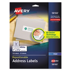 Repositionable Address Labels w/SureFeed, Inkjet/Laser, 1 x 2 5/8, White, 750/BX