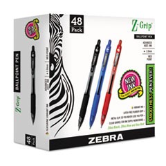 Z-Grip Ballpoint Pen, Retractable, Medium 1 mm, Assorted Ink and Barrel Colors, 48/Pack