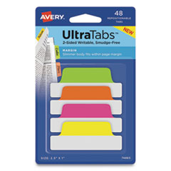 Ultra Tabs Repositionable Margin Tabs, 1/5-Cut Tabs, Assorted Neon, 2.5