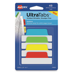 Ultra Tabs Repositionable Margin Tabs, 1/5-Cut Tabs, Assorted Primary Colors, 2.5