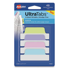 Ultra Tabs Repositionable Margin Tabs, 1/5-Cut Tabs, Assorted Pastels, 2.5