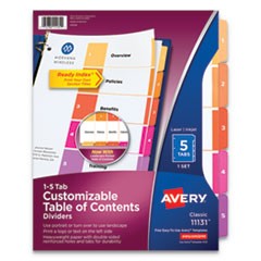 Customizable TOC Ready Index Multicolor Dividers, 5-Tab, Letter